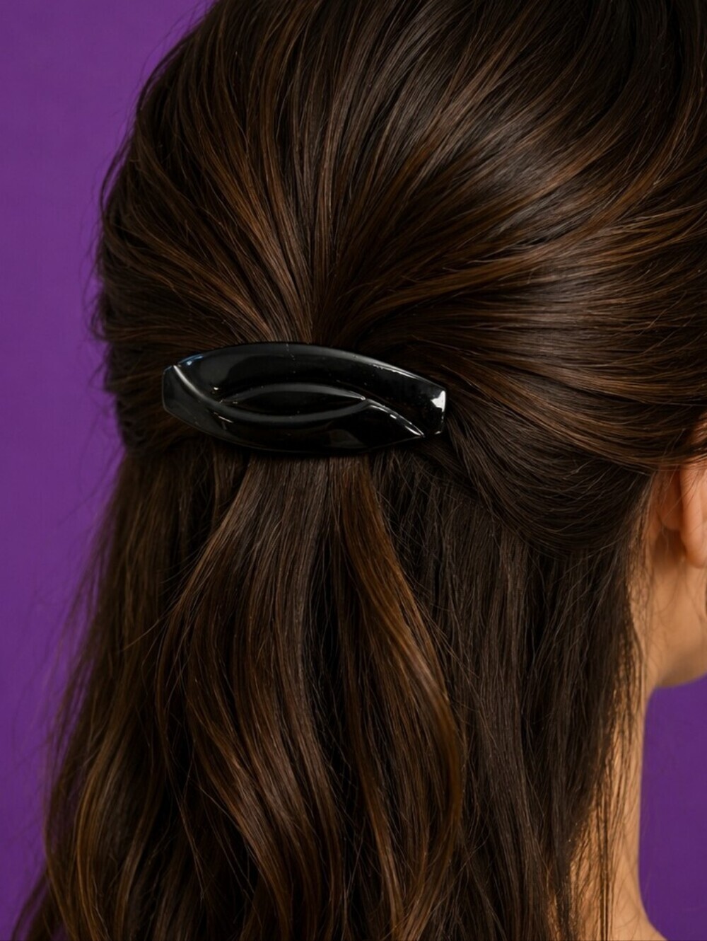 Vintage Black Lucite Made in Hong Kong Art Deco Barrette